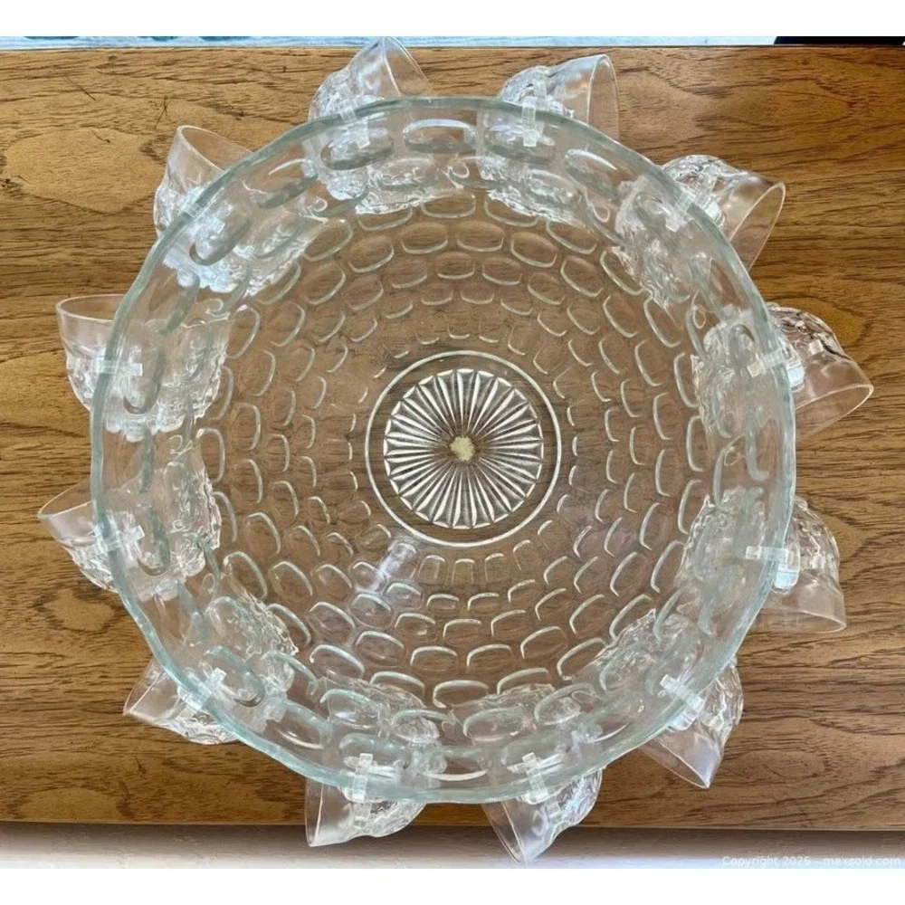 Jubilee Punch Set - Federal Glass - Thumbprint Pattern - 12 Cups - Complete Set